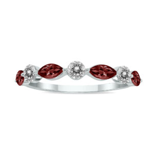 3/4 CTW Marquise Shape Garnet and Diamond Wedding Band in 10K White Gold- GRG61897GT