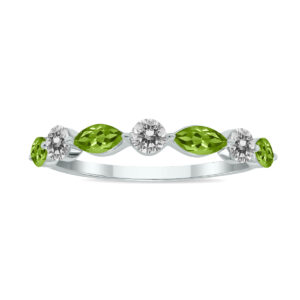 3/4 CTW Marquise Shape Peridot and Diamond Wedding Band in 10K White Gold- GRG61897PD