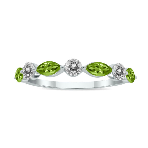 3/4 CTW Marquise Shape Peridot and Diamond Wedding Band in 10K White Gold- GRG61897PD