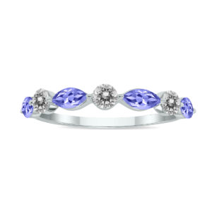 3/4 CTW Marquise Shape Tanzanite and Diamond Wedding Band in 10K White Gold- GRG61897TZ