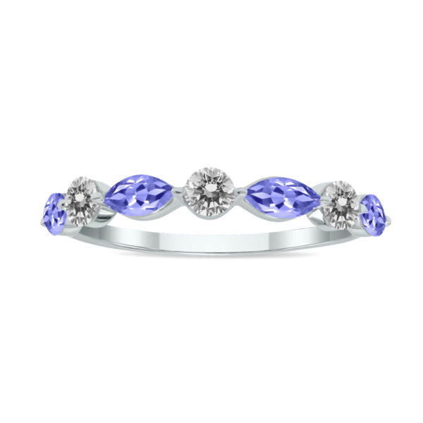 3/4 CTW Marquise Shape Tanzanite and Diamond Wedding Band in 10K White Gold- GRG61897TZ