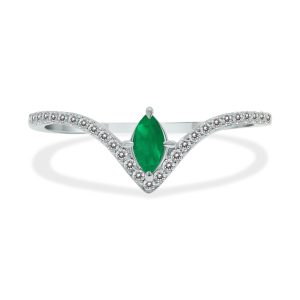 1/4 Carat TW Emerald and Diamond V Shape Ring in 10K White Gold- GRG61898EM