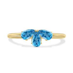 Blue Topaz Pear Shape Three Stone Ring in 10K Yellow Gold- GRG61899BT