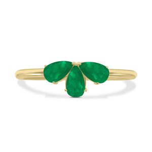 Emerald Pear Shape Three Stone Ring in 10K Yellow Gold- GRG61899EM