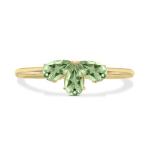 Green Amethyst Pear Shape Three Stone Ring in 10K Yellow Gold- GRG61899GA