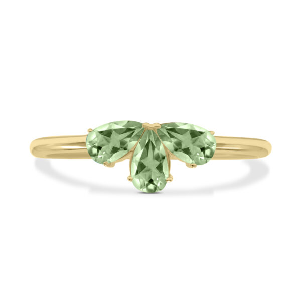 Green Amethyst Pear Shape Three Stone Ring in 10K Yellow Gold- GRG61899GA
