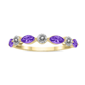 3/4 CTW Marquise Shape Amethyst and Diamond Wedding Band in 10K Yellow Gold- GRG61904AM