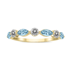 3/4 CTW Marquise Shape Aquamarine and Diamond Wedding Band in 10K Yellow Gold- GRG61904AQ