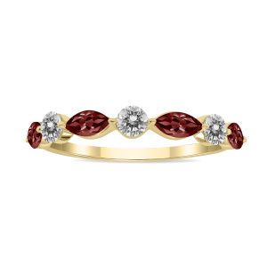 3/4 CTW Marquise Shape Garnet and Diamond Wedding Band in 10K Yellow Gold- GRG61904GT