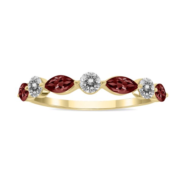 3/4 CTW Marquise Shape Garnet and Diamond Wedding Band in 10K Yellow Gold- GRG61904GT