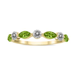3/4 CTW Marquise Shape Peridot and Diamond Wedding Band in 10K Yellow Gold- GRG61904PD