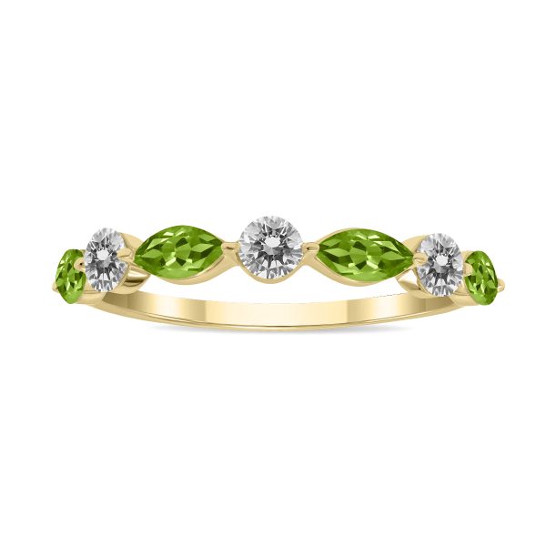 3/4 CTW Marquise Shape Peridot and Diamond Wedding Band in 10K Yellow Gold- GRG61904PD