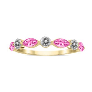 3/4 CTW Marquise Shape Pink Topaz and Diamond Wedding Band in 10K Yellow Gold- GRG61904PZ