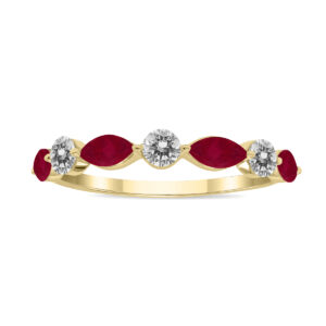 3/4 CTW Marquise Shape Ruby and Diamond Wedding Band in 10K Yellow Gold- GRG61904RB