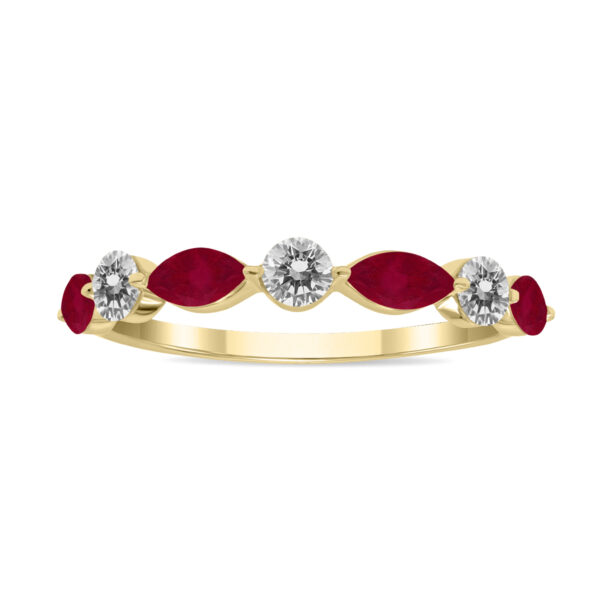 3/4 CTW Marquise Shape Ruby and Diamond Wedding Band in 10K Yellow Gold- GRG61904RB