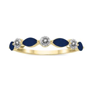 3/4 CTW Marquise Shape Sapphire and Diamond Wedding Band in 10K Yellow Gold- GRG61904SP