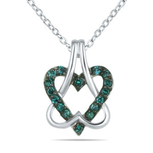 Genuine Blue Diamond Double Heart Pendant in 10K White Gold- PDF12167BL