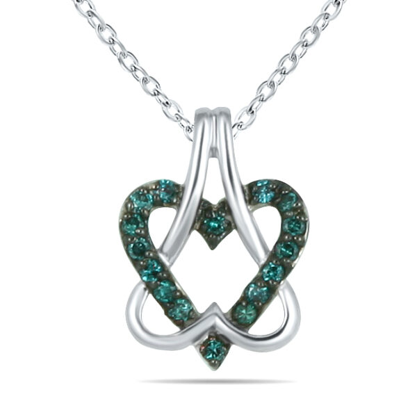 Genuine Blue Diamond Double Heart Pendant in 10K White Gold- PDF12167BL