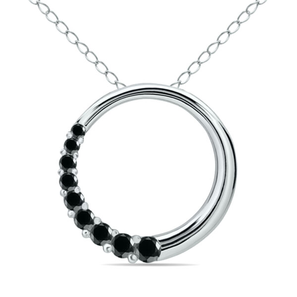 1/4 Carat TW 9 Stone Black Diamond Circle Pendant in 10K White Gold- PDF12263BK