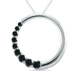 1/2 CTW 9 Stone Genuine Black Diamond Circle Pendant in 10K White Gold- PDF12264BK
