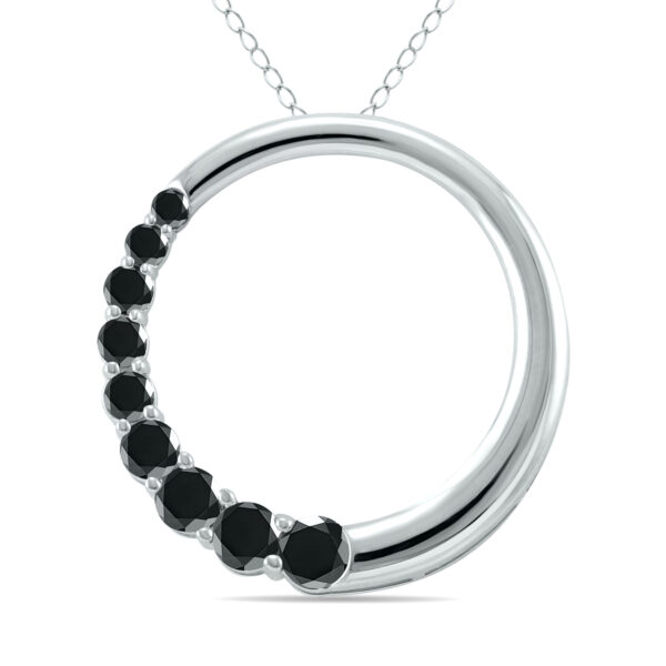 1/2 CTW 9 Stone Genuine Black Diamond Circle Pendant in 10K White Gold- PDF12264BK