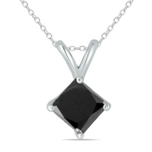 1/2 Carat TW Princess Cut Black Diamond Solitaire Pendant in 14K White Gold- PDF12423BK