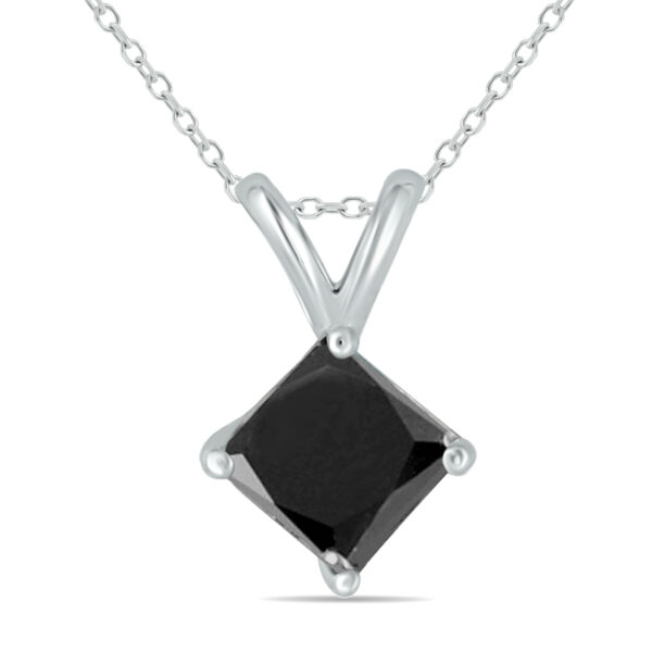 1/2 Carat TW Princess Cut Black Diamond Solitaire Pendant in 14K White Gold- PDF12423BK