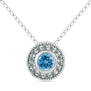 3/8 Carat TW Blue and White Diamond Bezel Pendant in 10K White Gold- PDF12498BE
