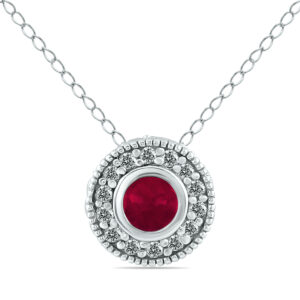 Ruby and Bezel Diamond Pendant in 10K White Gold- PDF12498RB