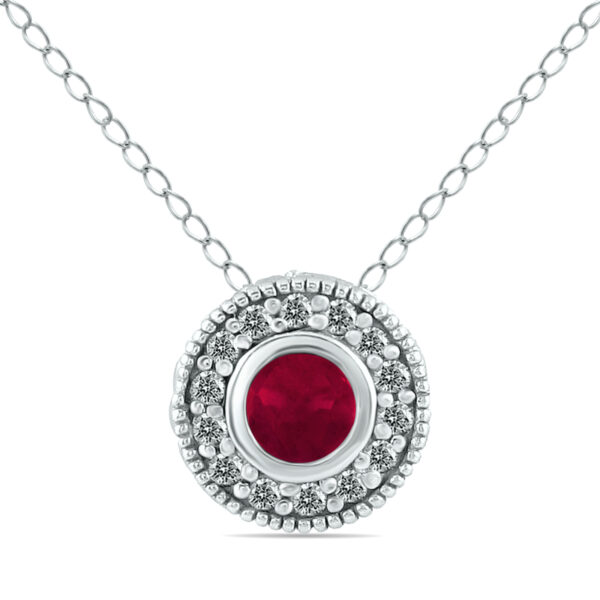 Ruby and Bezel Diamond Pendant in 10K White Gold- PDF12498RB
