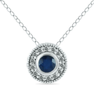 Sapphire and Bezel Diamond Pendant in 10K White Gold- PDF12498SP