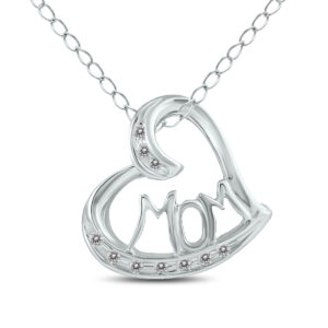 1/10 Carat TW MOM Diamond Heart Pendant 10K White Gold- PDF12653