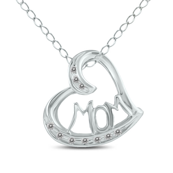 1/10 Carat TW MOM Diamond Heart Pendant 10K White Gold- PDF12653
