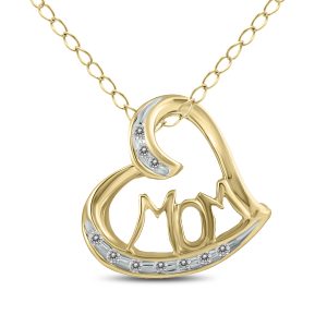 1/10 Carat TW MOM Diamond Heart Pendant 10K Yellow Gold- PDF12654