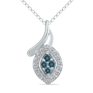 1/5 CTW Natural Blue and White Diamond Leaf Pendant in 10K White Gold- PDF12789BE