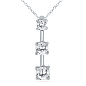 1 CTW Three Stone Natural Mined Diamond Drop Pendant in 10K White Gold- PDF50323