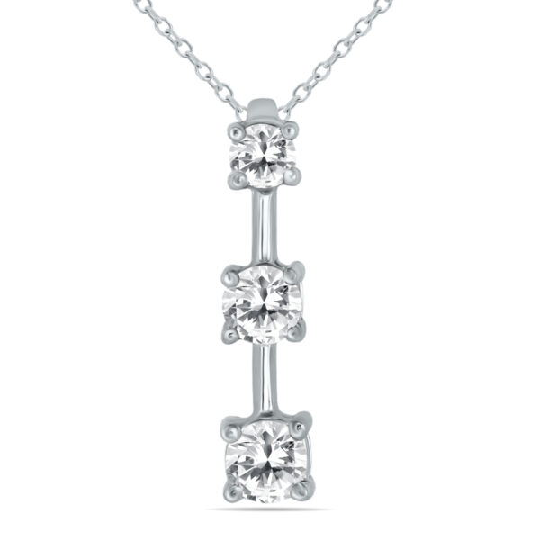 1 CTW Three Stone Natural Mined Diamond Drop Pendant in 10K White Gold- PDF50323