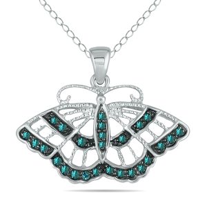 1/5 Carat Total Weight Blue Diamond Butterfly Pendant in 10K White Gold- PDF50393BE