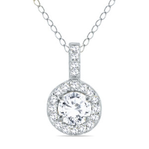 1/2 Carat TW Halo Diamond Pendant in 10K White Gold- PDF50419