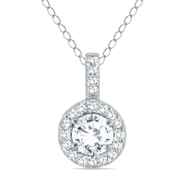 1/2 Carat TW Halo Diamond Pendant in 10K White Gold- PDF50419