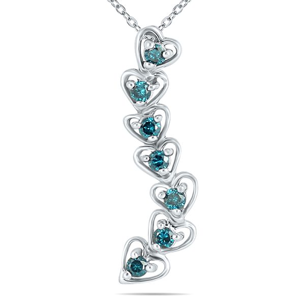 1/3 Carat TW Blue Diamond Journey Heart Pendant in 10K White Gold- PDF50510BE