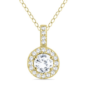 1/2 Carat TW Halo Diamond Pendant in 10K Yellow Gold- PDF50662
