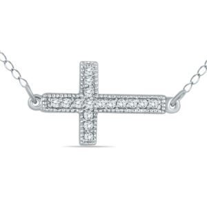 1/8 CTW Natural Diamond Horizontal Cross Pendant in 10K White Gold- PDF51279
