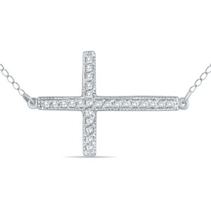 1/4 CTW Natural Diamond Horizontal Cross Pendant in 10K White Gold- PDF51280