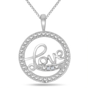 0.02 CTW Natural Diamond LOVE Pendant in.925 Sterling Silver- PDF51504