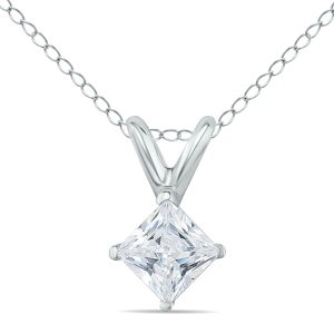 3/4 Carat Princess Diamond Solitaire Pendant in 14K White Gold- PDF51956