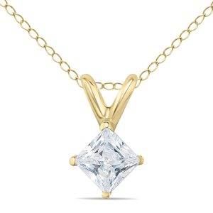 3/4 Carat Princess Diamond Solitaire Pendant in 14K Yellow Gold- PDF51957