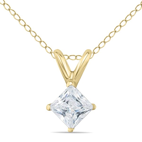 3/4 Carat Princess Diamond Solitaire Pendant in 14K Yellow Gold- PDF51957