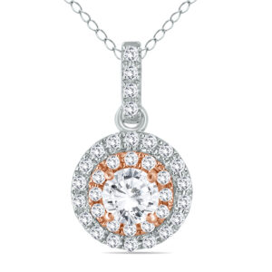 3/4 CTW Natural Diamond Double Halo Pendant in Two-Tone 14K Gold- PDF55064