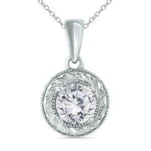 1 CTW Round Antique Engraved Natural Diamond Solitaire Pendant in 14K White Gold- PDF55078